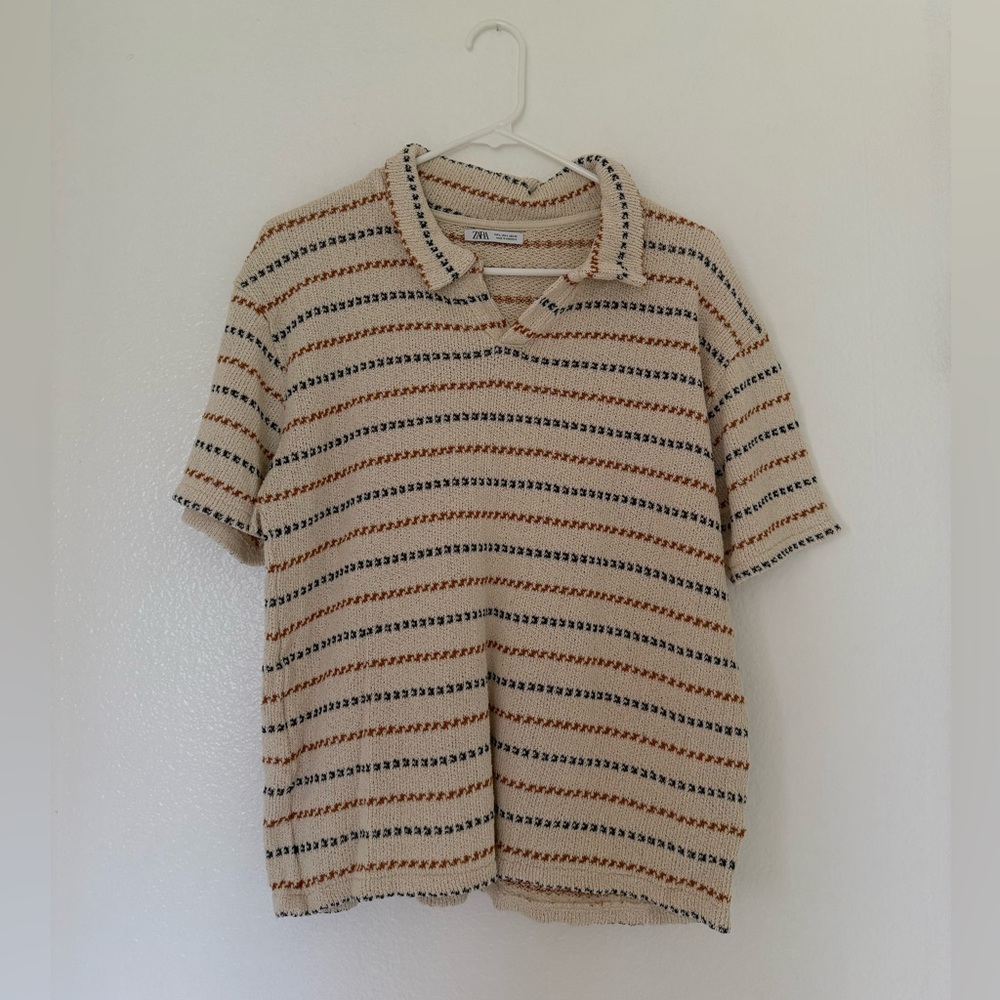 Zara Textured Knit Sweater with Tan and Black Accents
